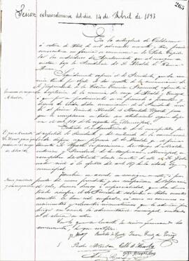 Acta de la sesión extraordinaria correspondiente al día 14 de abril de 1893